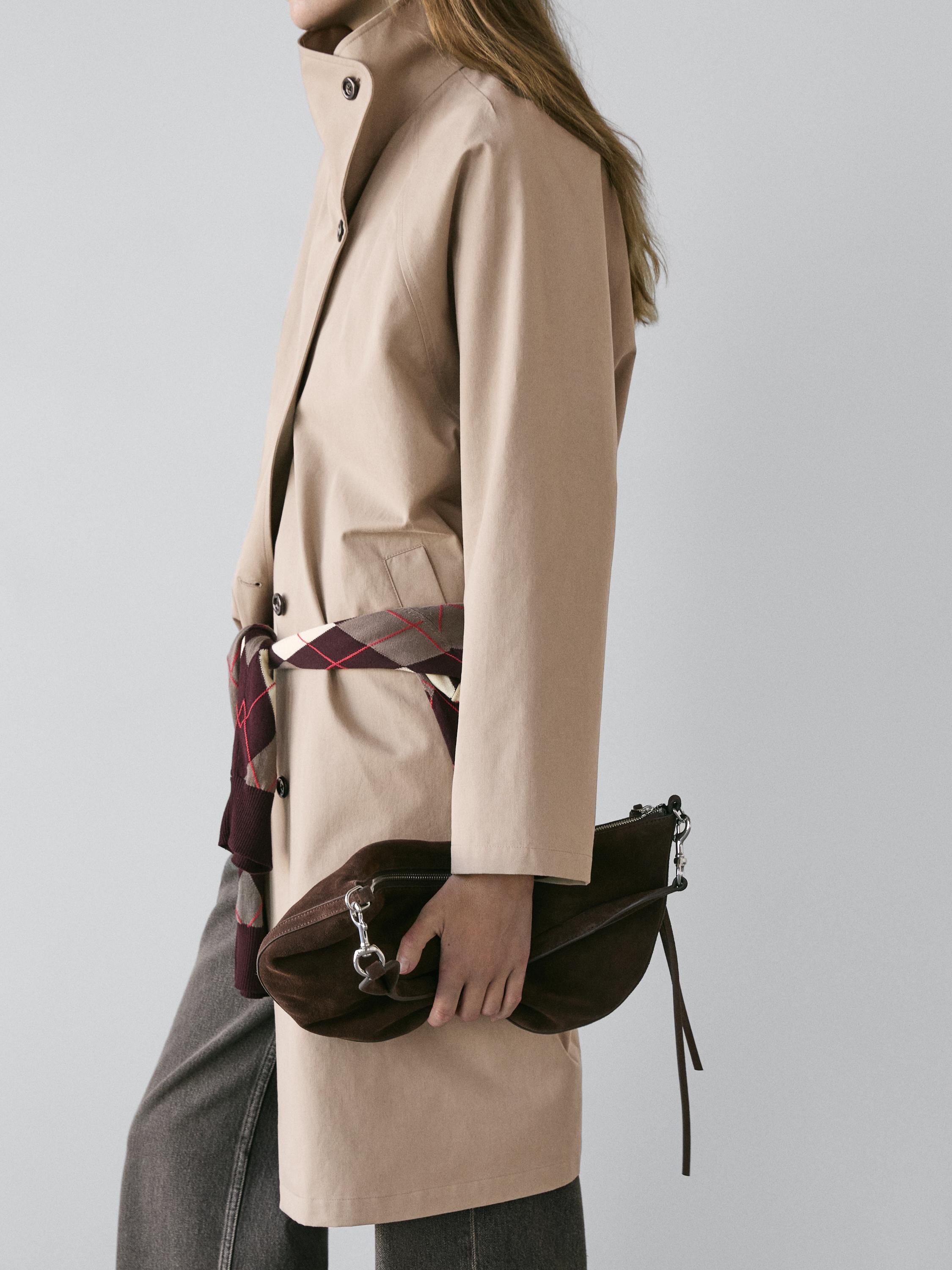 Long cotton trench coat with side fastening